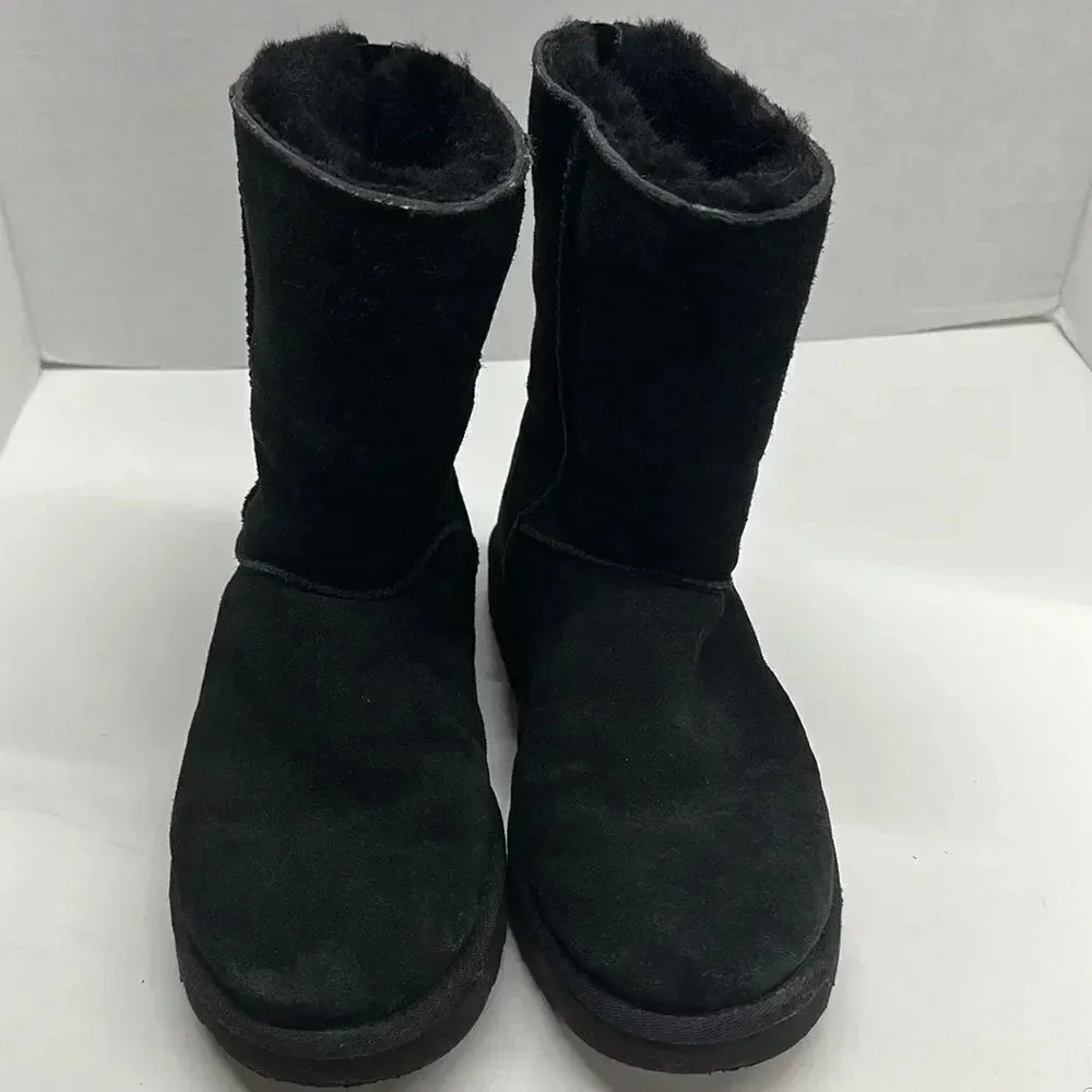 Ugg Boots Classic Short Zip Up Back Suede Shearling Lined Winter Boot Black 6